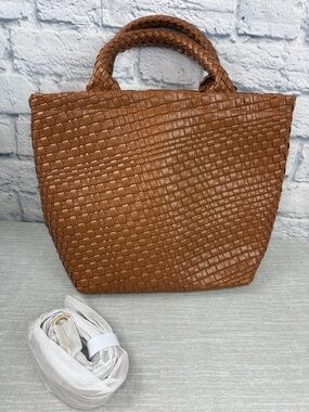Thirty-One - Just Faux You - BRAND NEW - Woven Tote Handbag in Cognac Brown